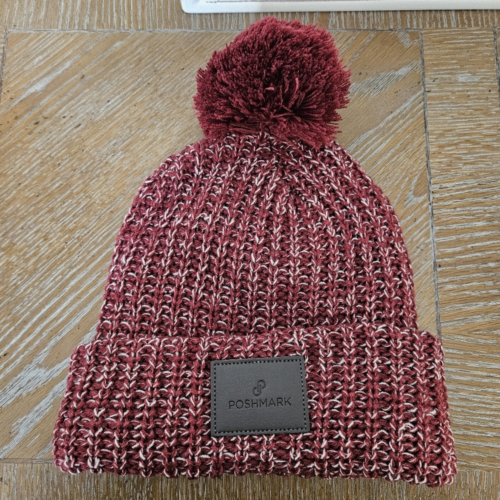 Poshmark Knit Hat Poshmark Cap Red Cranberry Poshmark Pom Pom Beanie